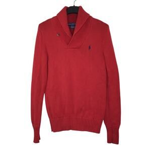 Ralph Lauren Sport Women's M Sweater Logo Ribbed Hem Buttons Solid Red